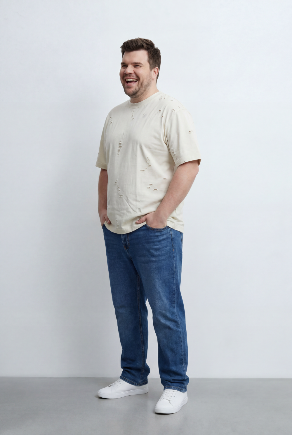 Men’s Tomato Store Big Size Distressed T-Shirt Intentional Ripped Details