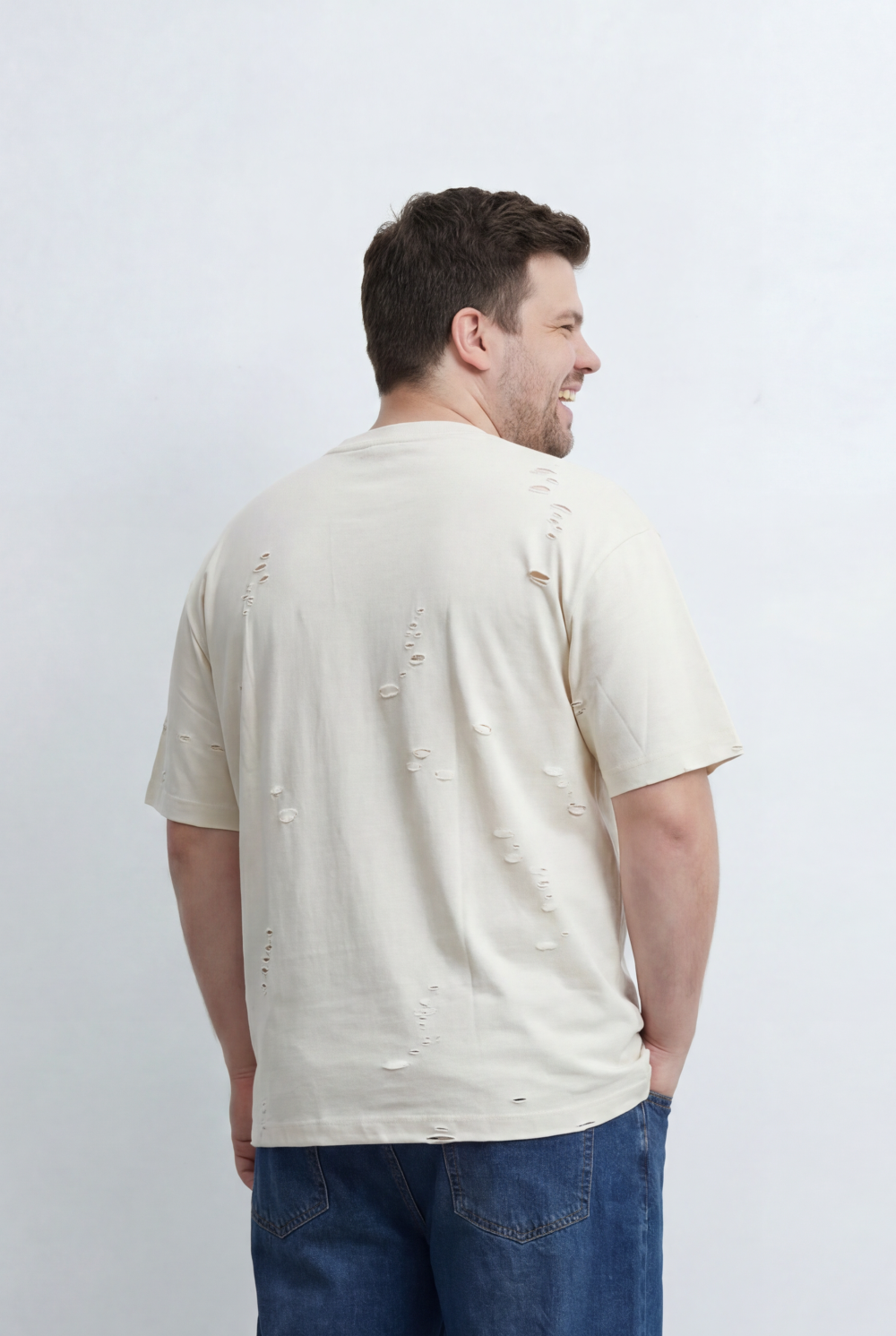 Men’s Tomato Store Big Size Distressed T-Shirt Intentional Ripped Details