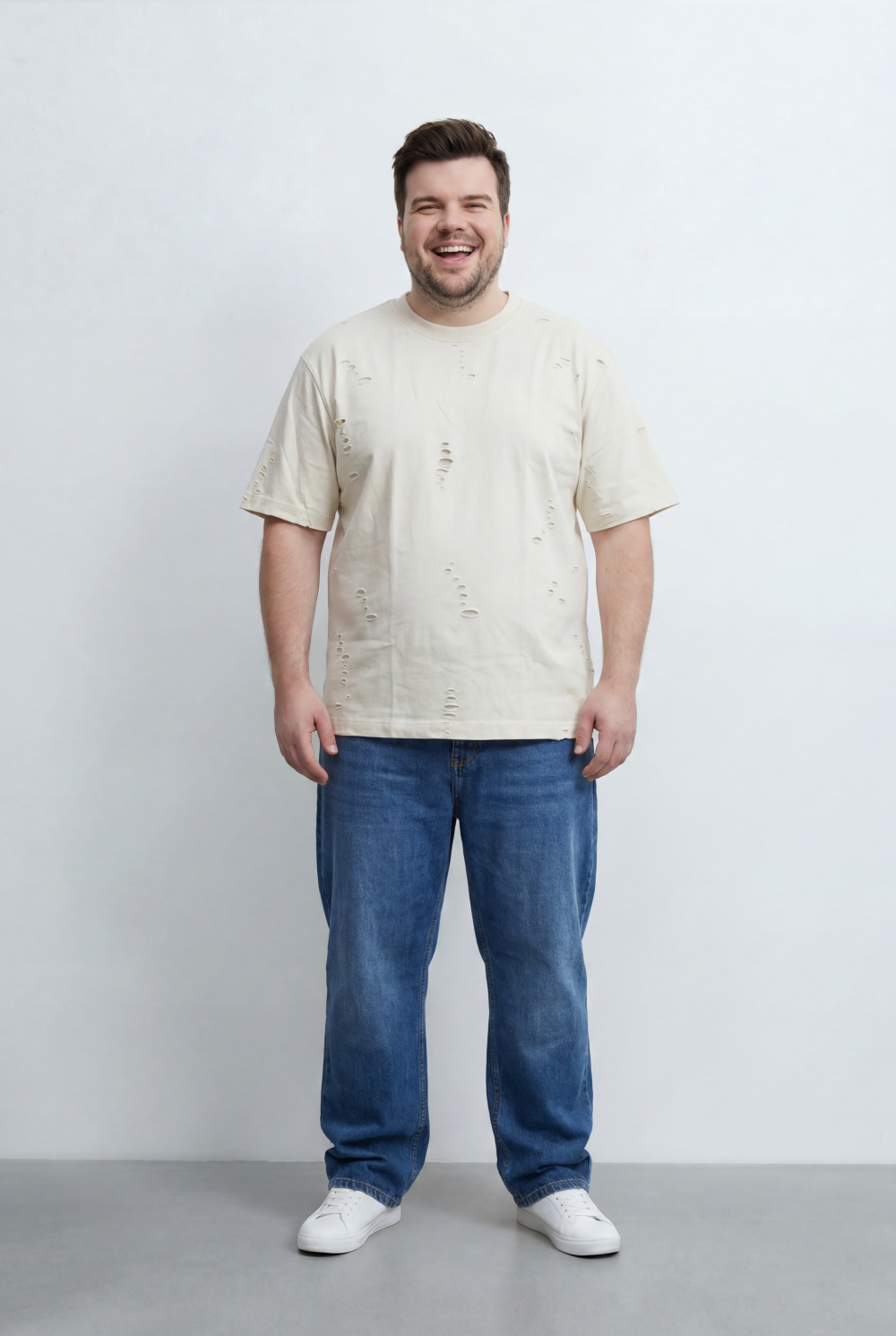 Men’s Tomato Store Big Size Distressed T-Shirt Intentional Ripped Details