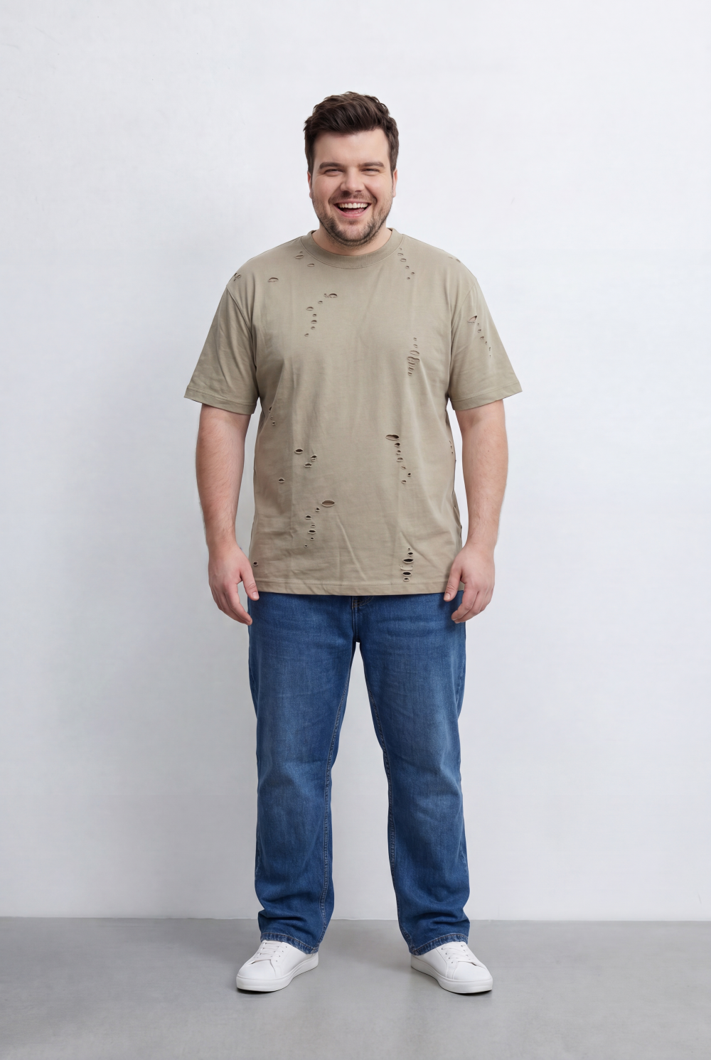 Men’s Tomato Store Big Size Distressed T-Shirt Intentional Ripped Details