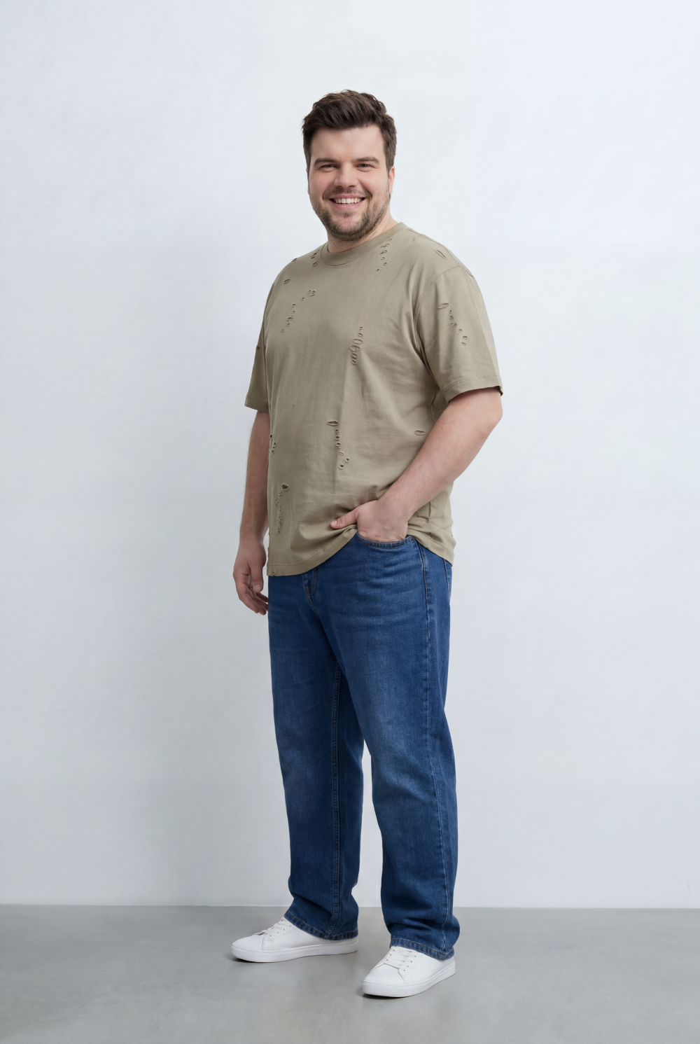 Men’s Tomato Store Big Size Distressed T-Shirt Intentional Ripped Details
