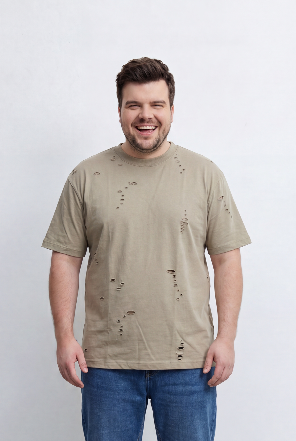 Men’s Tomato Store Big Size Distressed T-Shirt Intentional Ripped Details