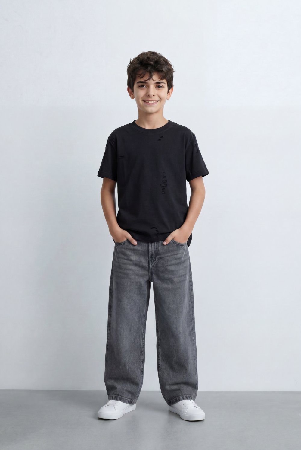 Boy’s Tomato Store Distressed T-Shirt Intentional Ripped Details Oversized Fit