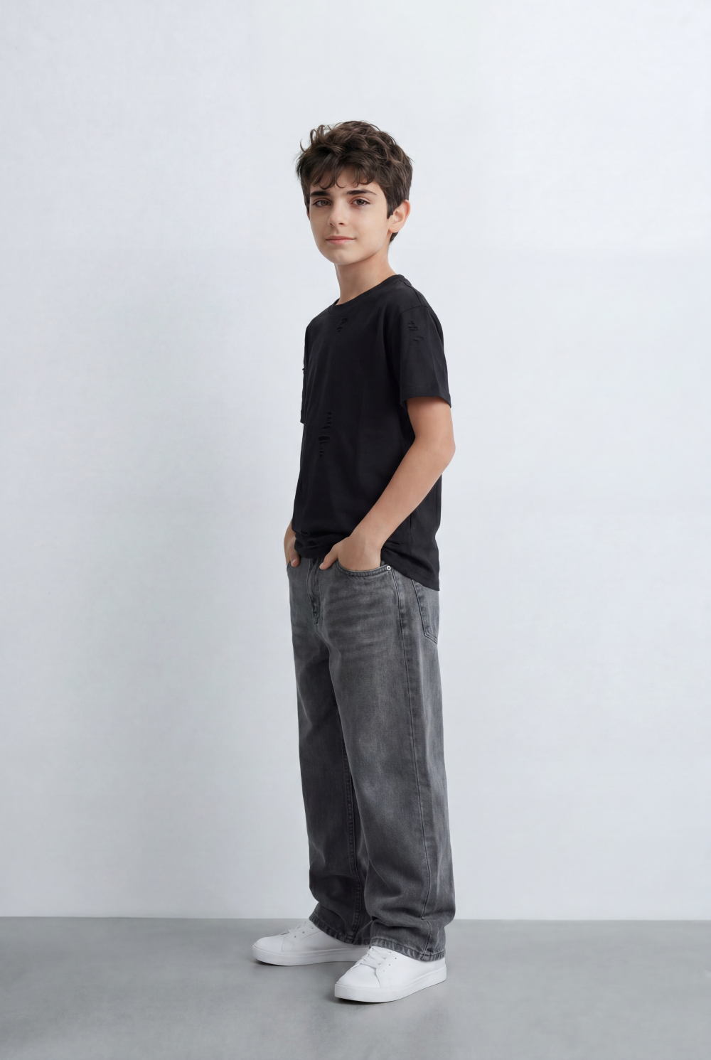 Boy’s Tomato Store Distressed T-Shirt Intentional Ripped Details Oversized Fit