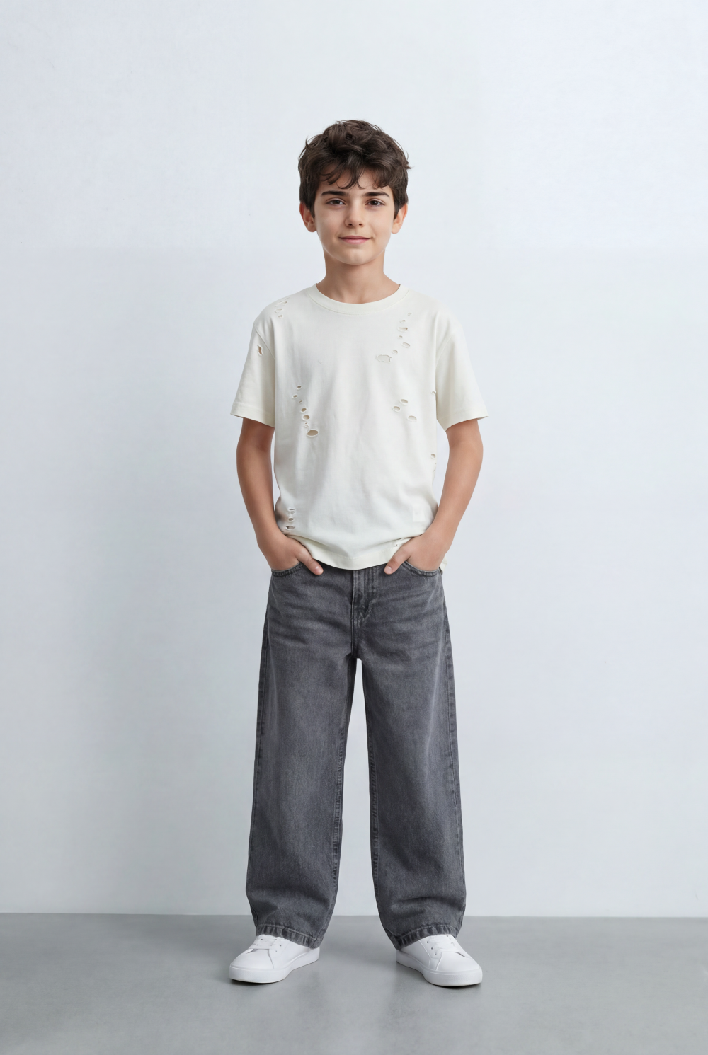 Boy’s Tomato Store Distressed T-Shirt Intentional Ripped Details Oversized Fit