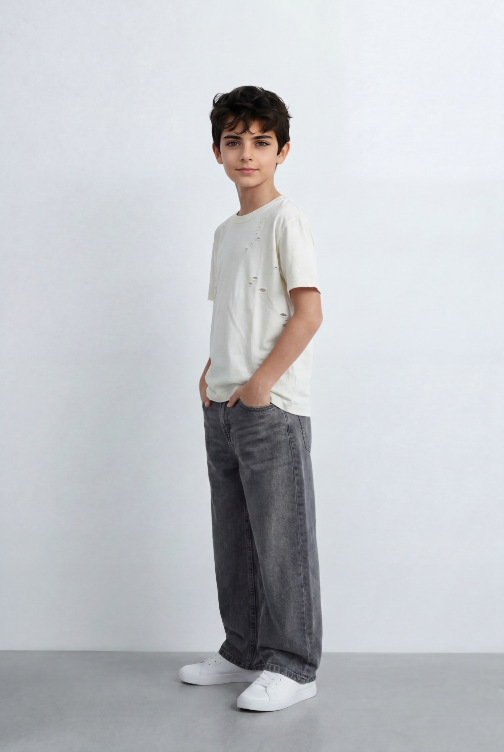 Boy’s Tomato Store Distressed T-Shirt Intentional Ripped Details Oversized Fit
