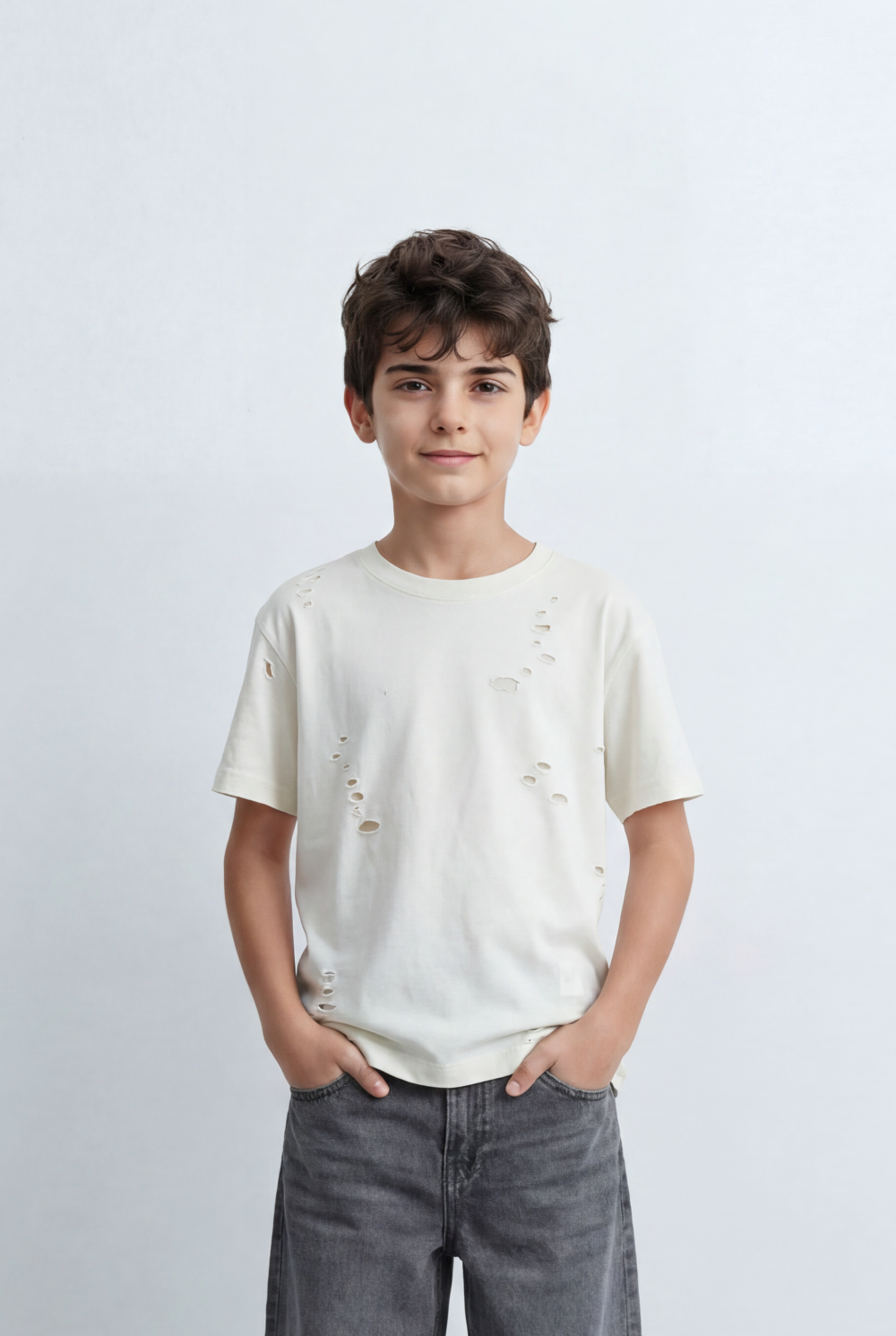 Boy’s Tomato Store Distressed T-Shirt Intentional Ripped Details Oversized Fit