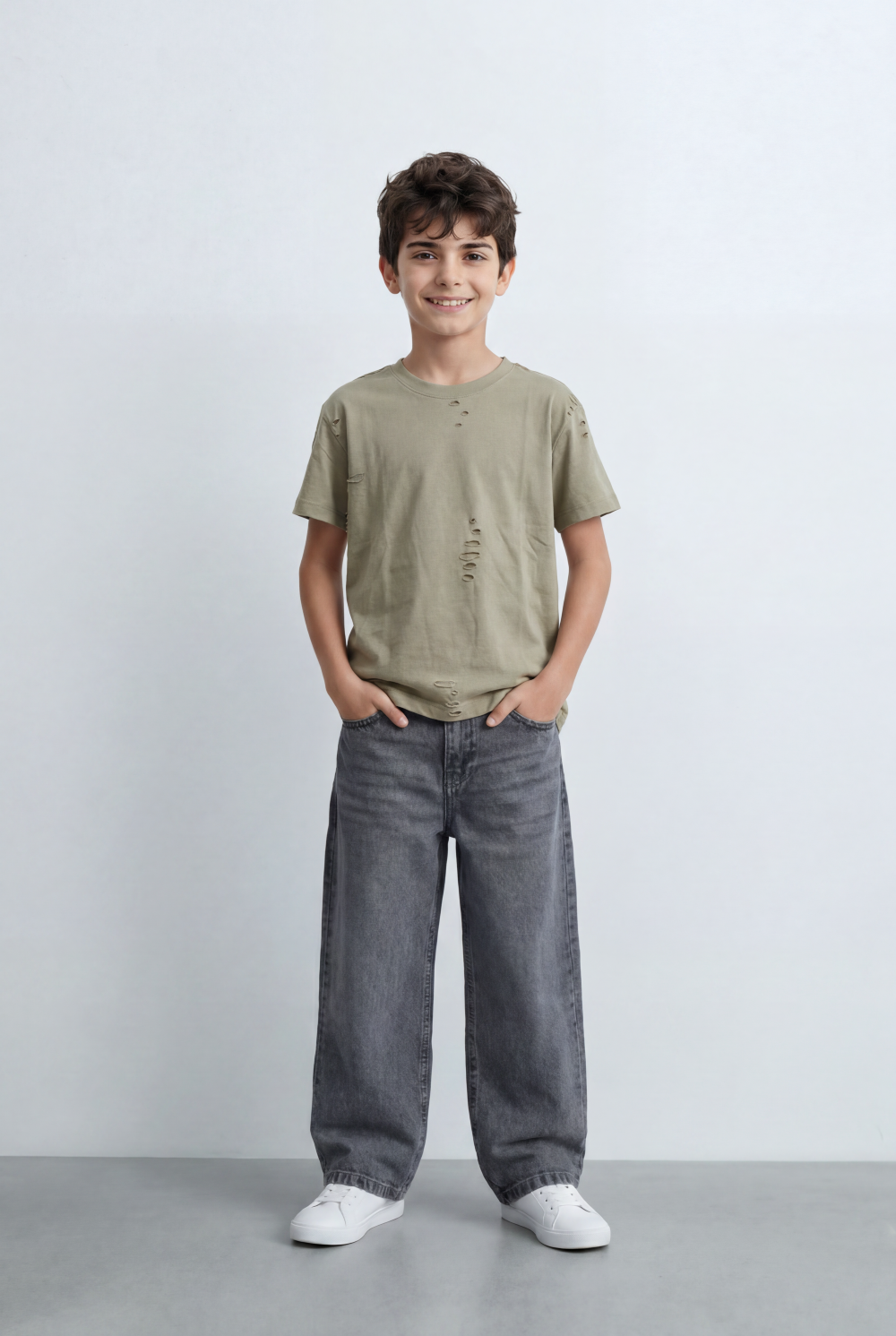 Boy’s Tomato Store Distressed T-Shirt Intentional Ripped Details Oversized Fit