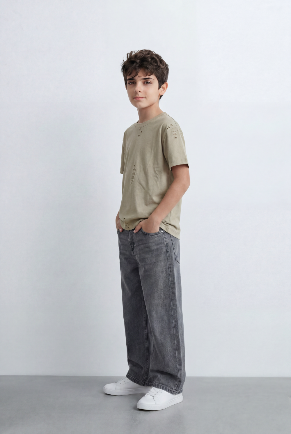Boy’s Tomato Store Distressed T-Shirt Intentional Ripped Details Oversized Fit