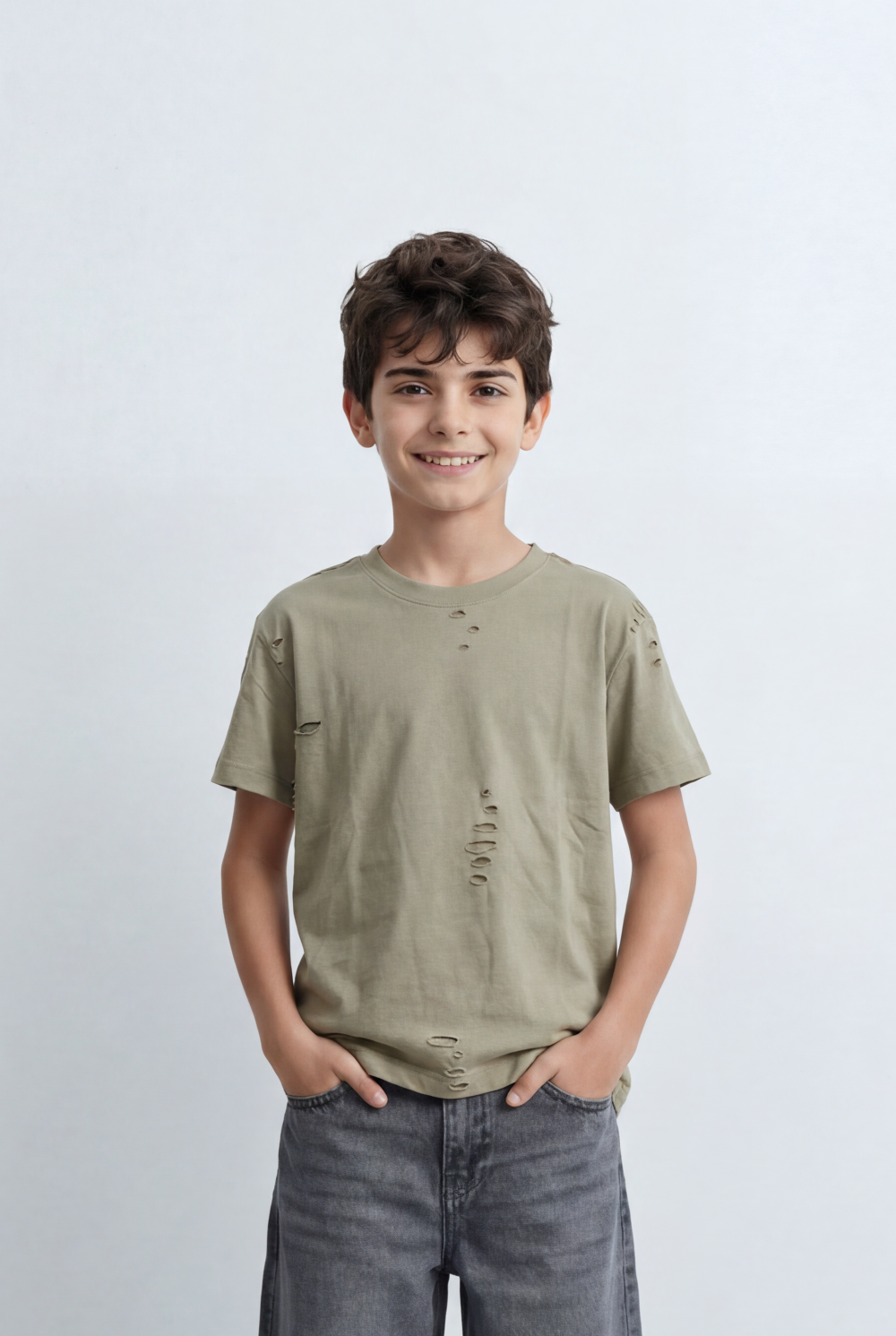 Boy’s Tomato Store Distressed T-Shirt Intentional Ripped Details Oversized Fit
