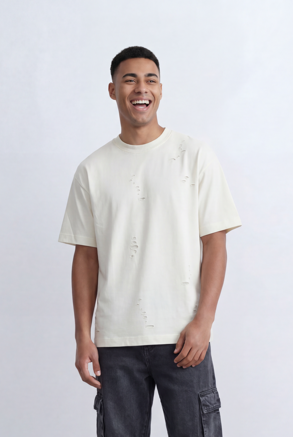 Men’s Tomato Store Distressed T-Shirt Subtle Ripped Details Relaxed Fit