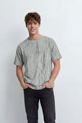 Men’s Tomato Store Cracked Slub Texture T-Shirt Made  Loose Relaxed Fit Subtle Scratch Graphics