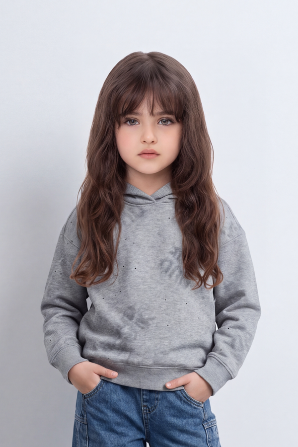 Girl's Tomato Store Sweatshirt Hooded Design Tonal Distressed Effect