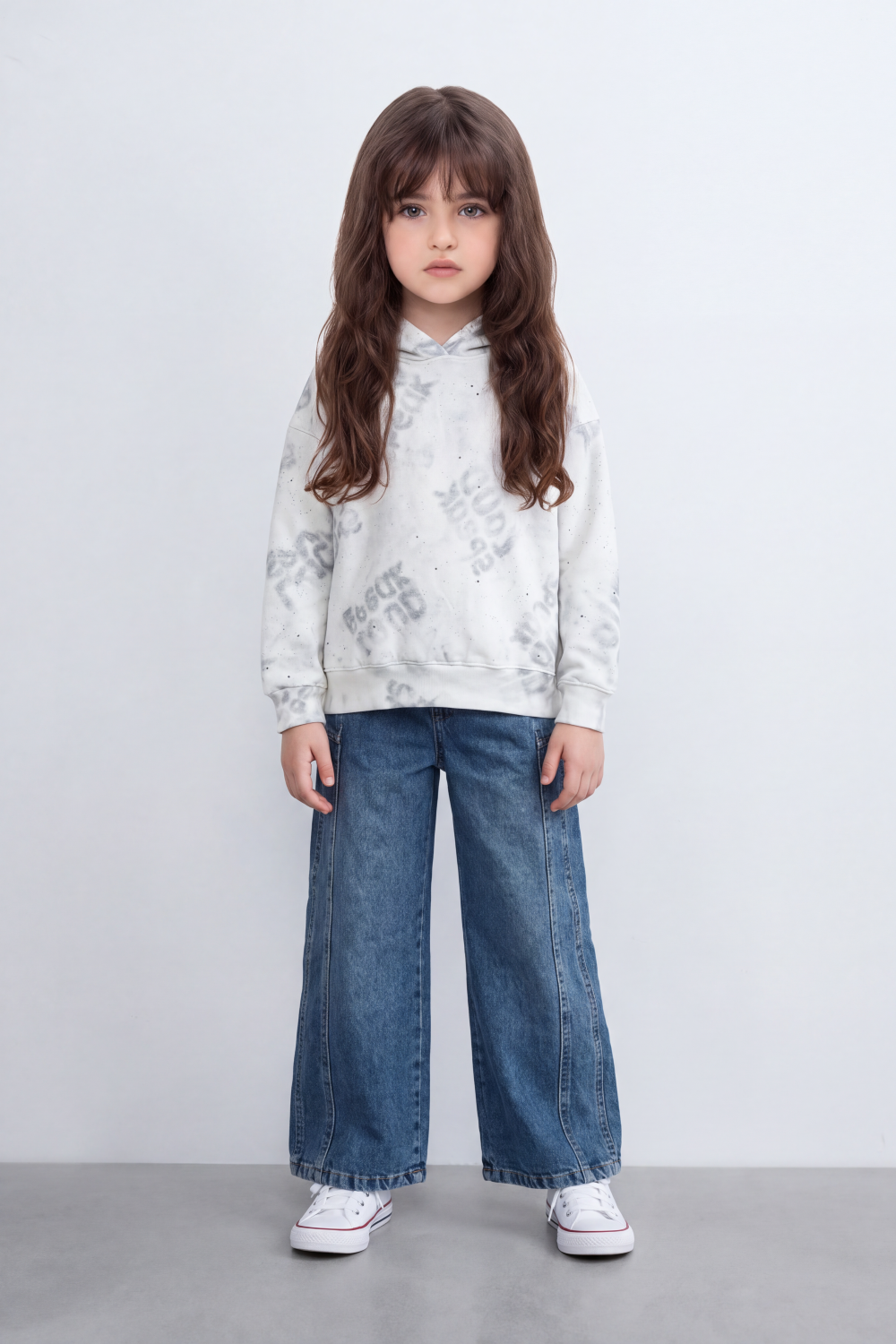 Girl's Tomato Store Sweatshirt Hooded Design Tonal Distressed Effect