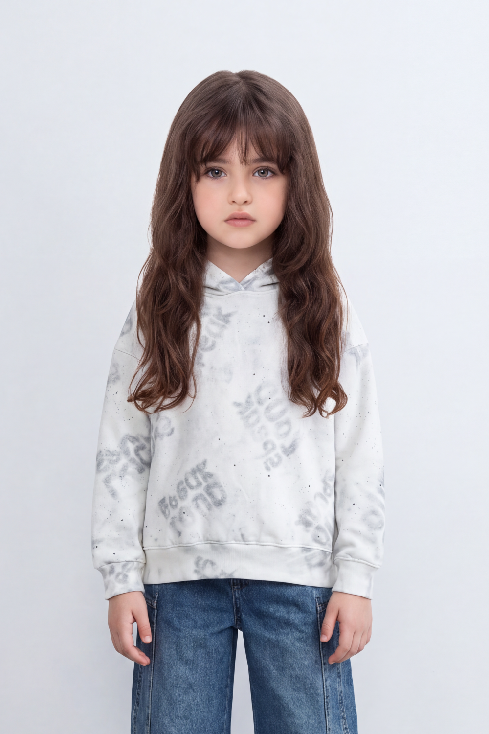 Girl's Tomato Store Sweatshirt Hooded Design Tonal Distressed Effect