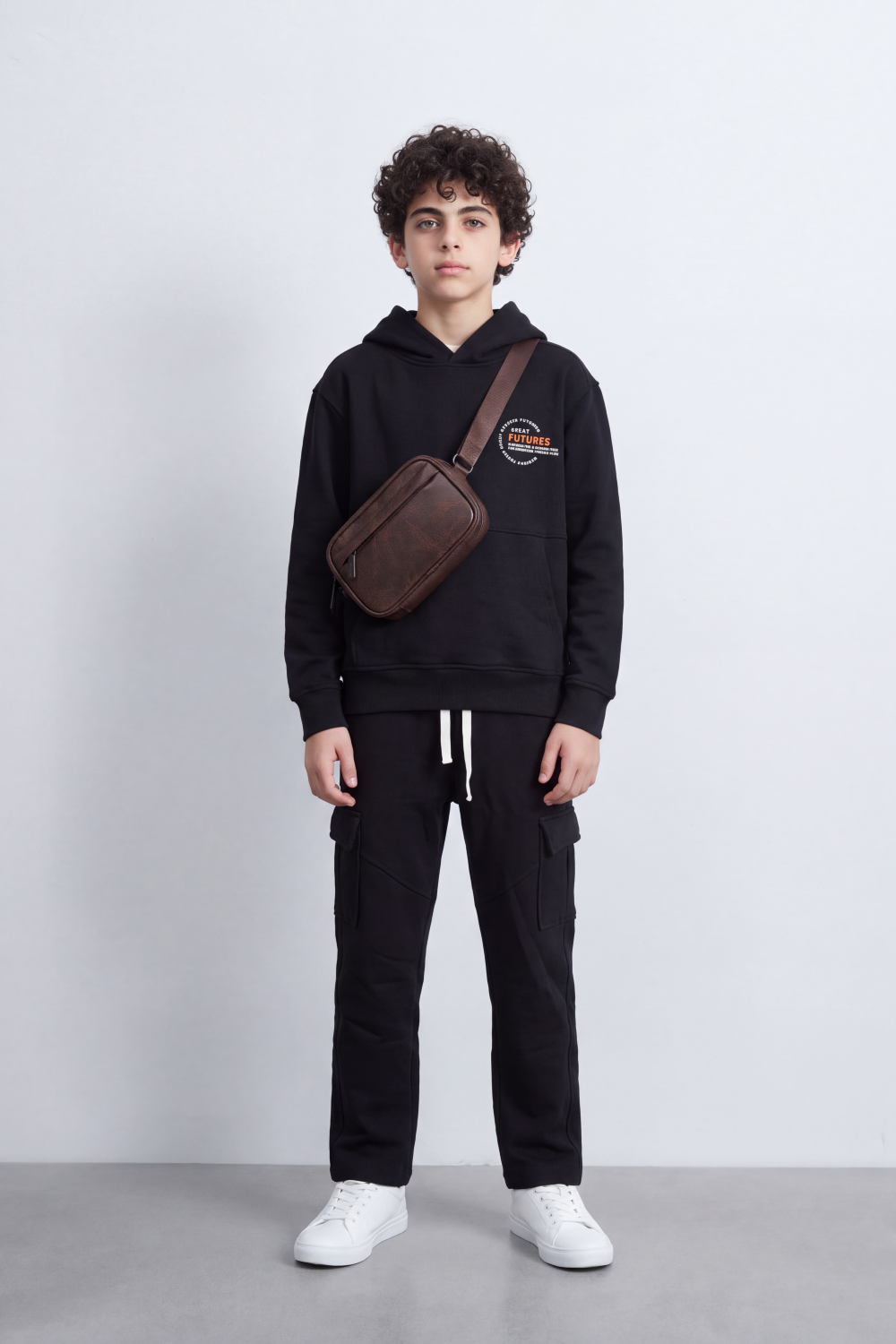 Boy's Tomato Store Melton Oversize Outfit Set Hooded Design Minimal Chest Emblem