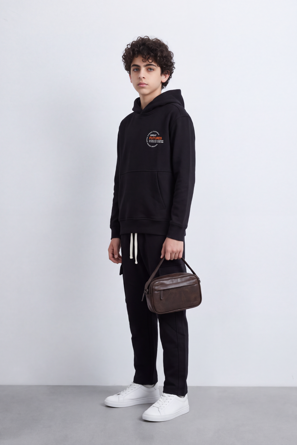 Boy's Tomato Store Melton Oversize Outfit Set Hooded Design Minimal Chest Emblem