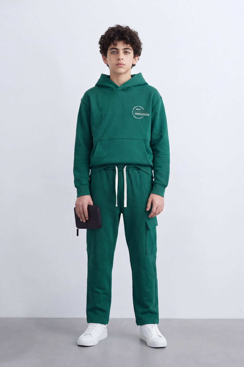 Boy's Tomato Store Melton Oversize Outfit Set Hooded Design Minimal Chest Emblem