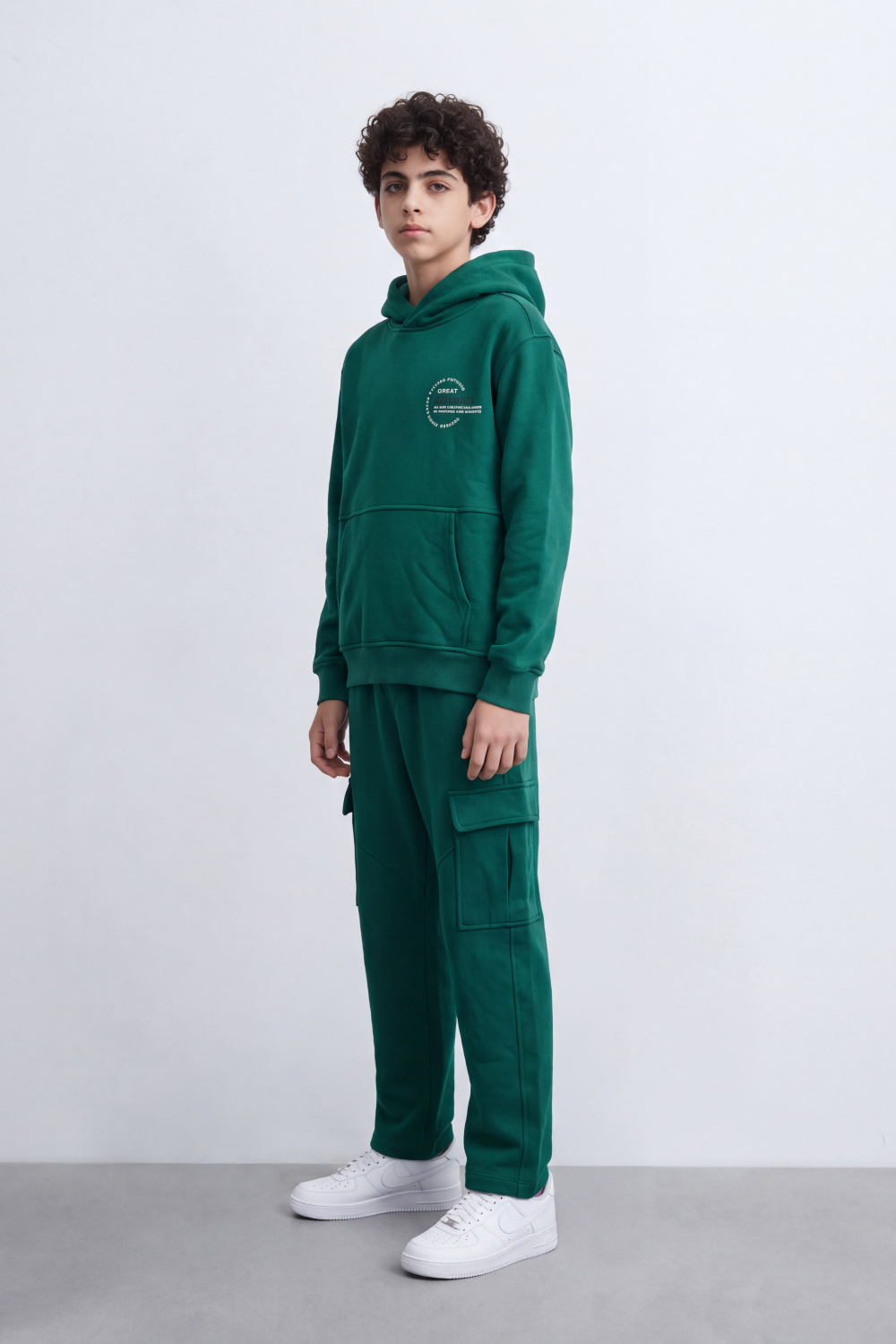 Boy's Tomato Store Melton Oversize Outfit Set Hooded Design Minimal Chest Emblem