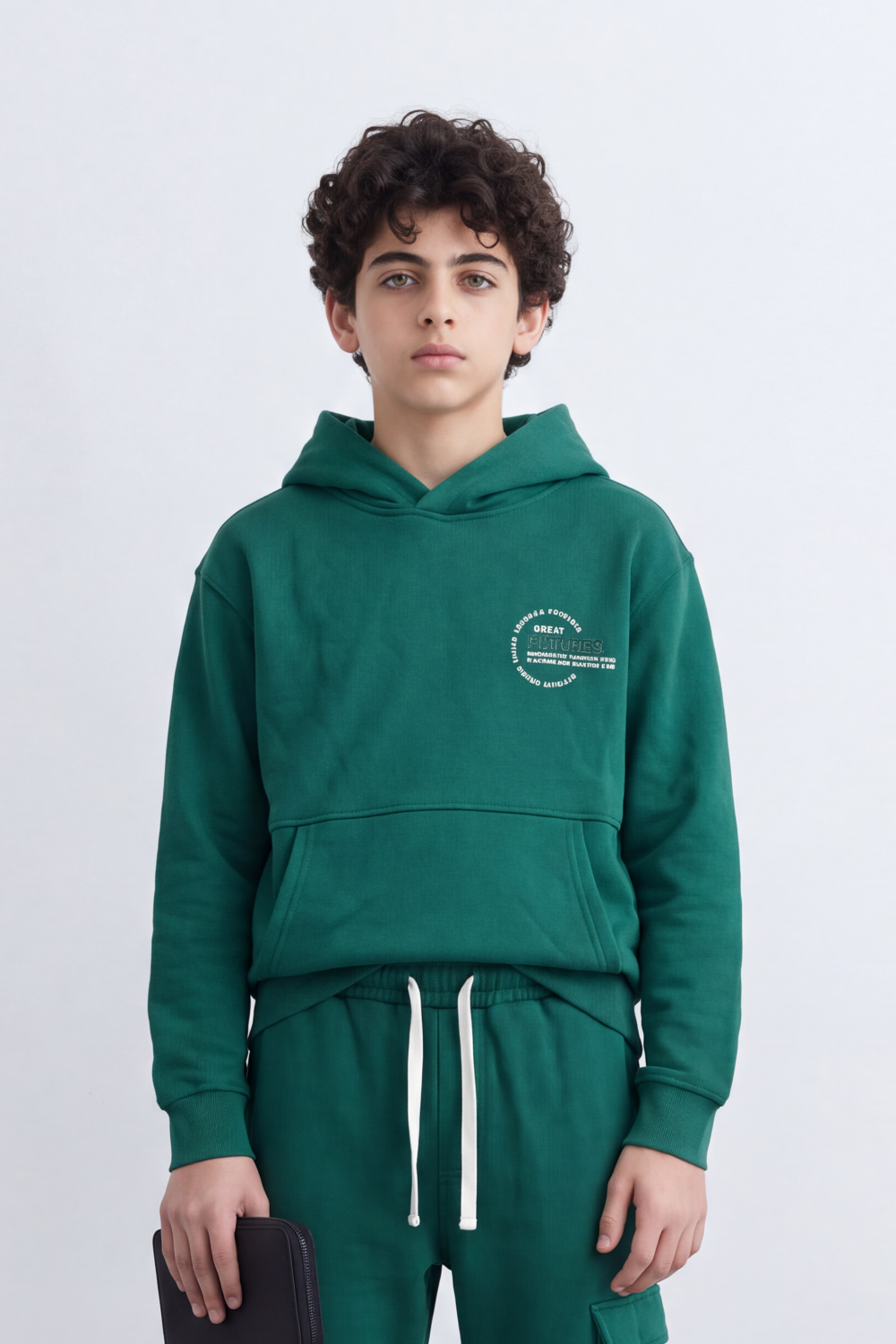 Boy's Tomato Store Melton Oversize Outfit Set Hooded Design Minimal Chest Emblem