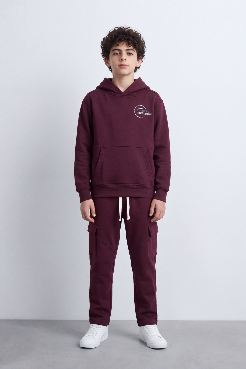 Boy's Tomato Store Melton Oversize Outfit Set Hooded Design Minimal Chest Emblem