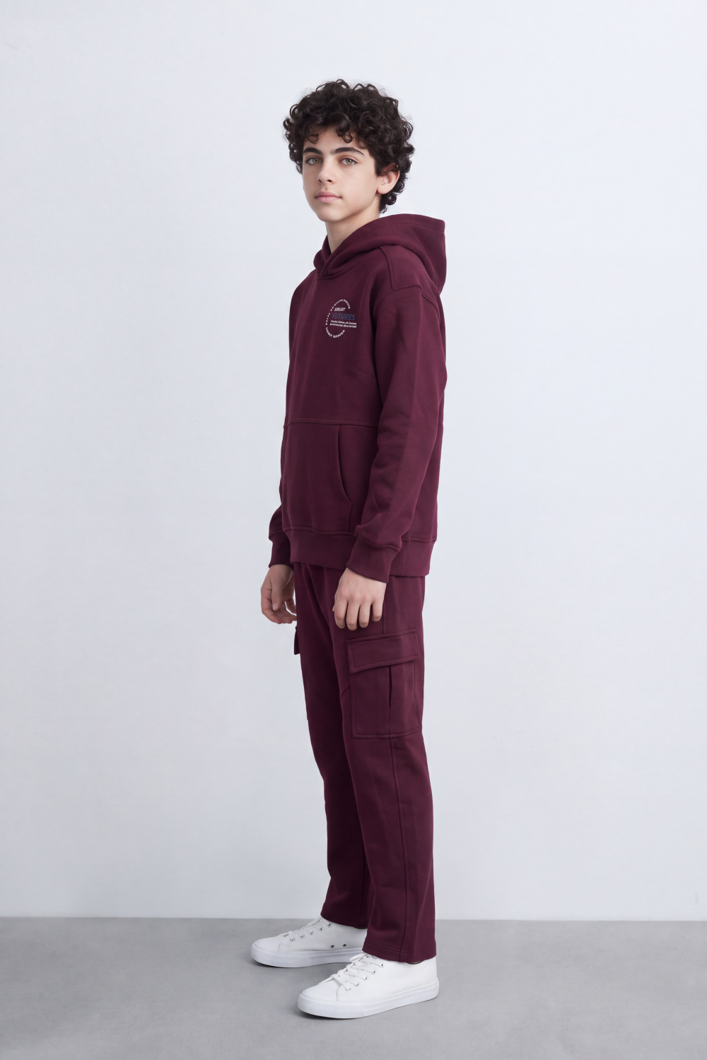 Boy's Tomato Store Melton Oversize Outfit Set Hooded Design Minimal Chest Emblem