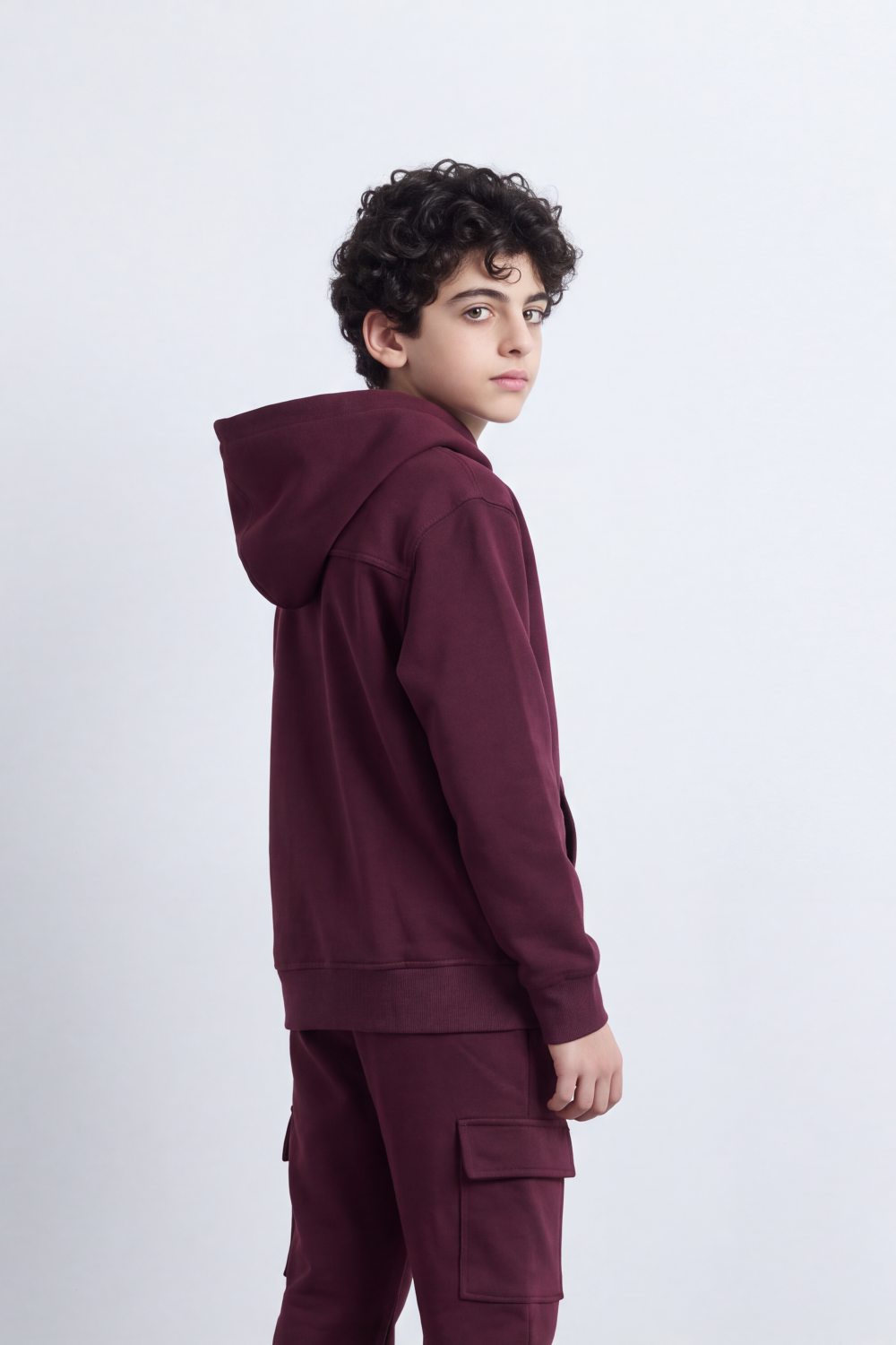 Boy's Tomato Store Melton Oversize Outfit Set Hooded Design Minimal Chest Emblem