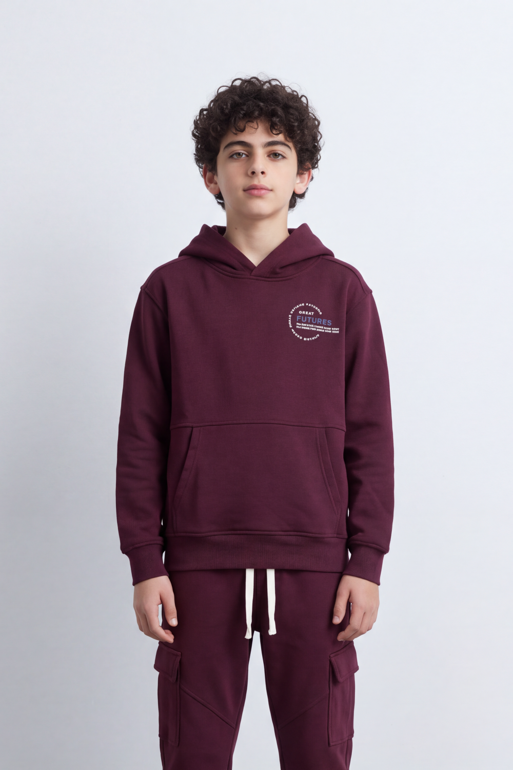 Boy's Tomato Store Melton Oversize Outfit Set Hooded Design Minimal Chest Emblem