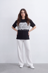 Women's Tomato Store  Graphic T-Shirt Lace-Inspired Chest Artwork Magic Slogan Detail