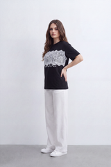 Women's Tomato Store  Graphic T-Shirt Lace-Inspired Chest Artwork Magic Slogan Detail