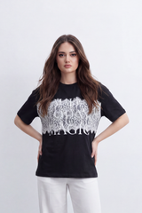 Women's Tomato Store  Graphic T-Shirt Lace-Inspired Chest Artwork Magic Slogan Detail