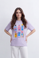 Women's Tomato Store  Graphic T-Shirt Colorful Fuel Pump Artwork Playful Retro Motif
