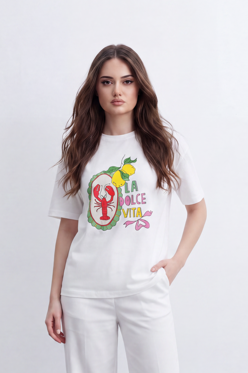 Women's Tomato Store Graphic T-Shirt La Dolce Vita Lemon And Lobster Artwork