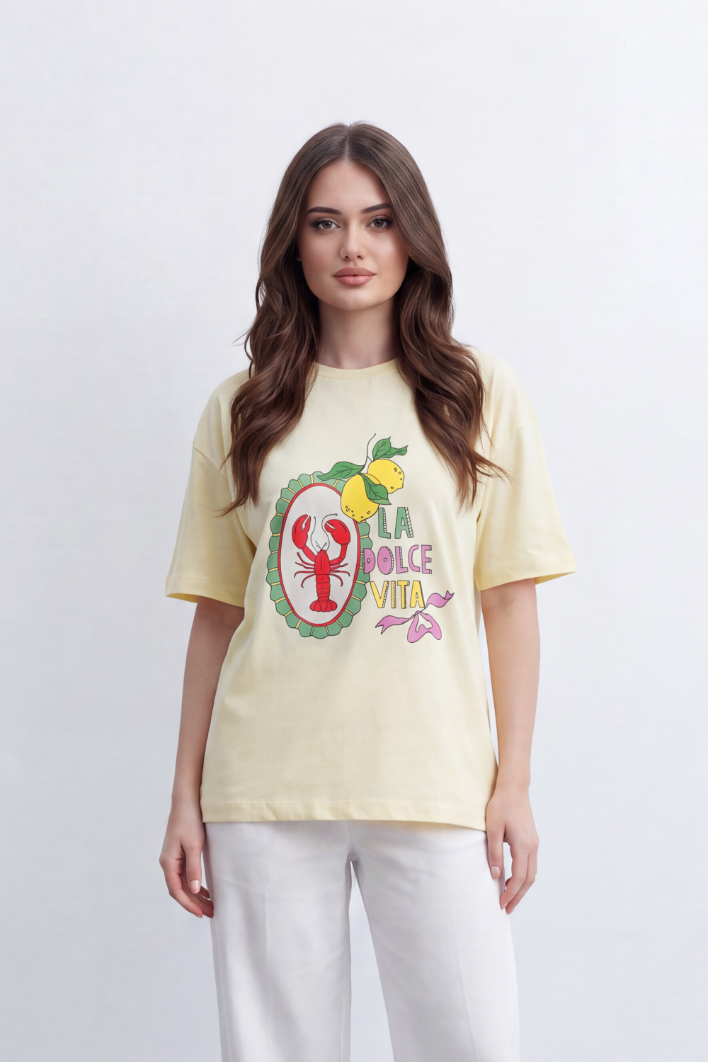 Women's Tomato Store Graphic T-Shirt La Dolce Vita Lemon And Lobster Artwork