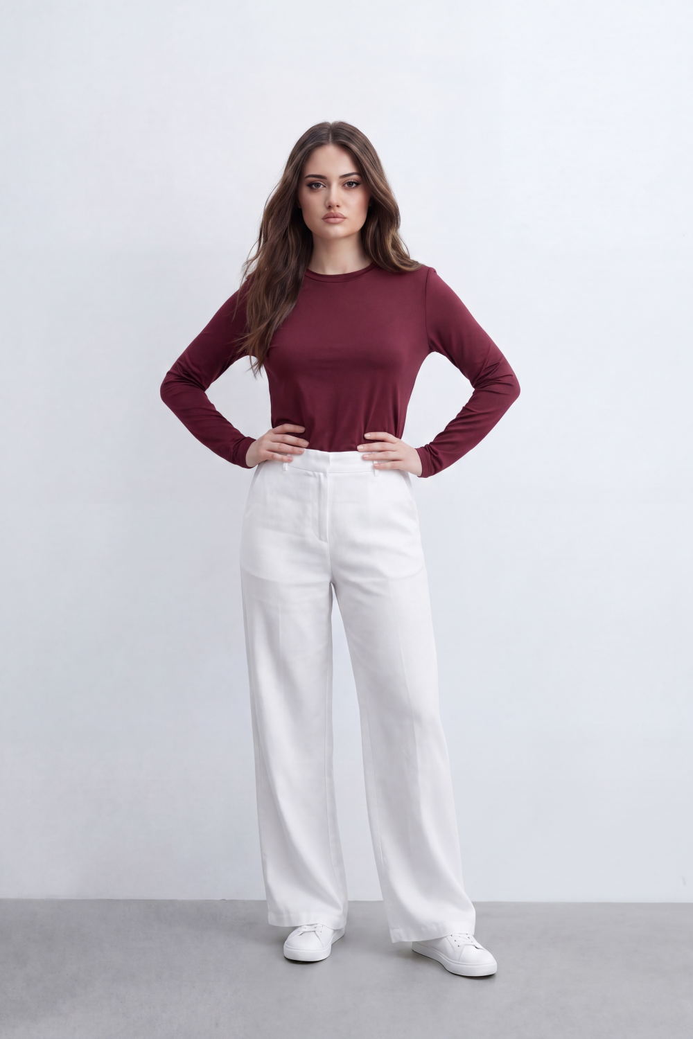 Women's Tomato Store Soft Stretch Jersey Long Sleeve Top Clean Crew Neck Sleek T-Shirt