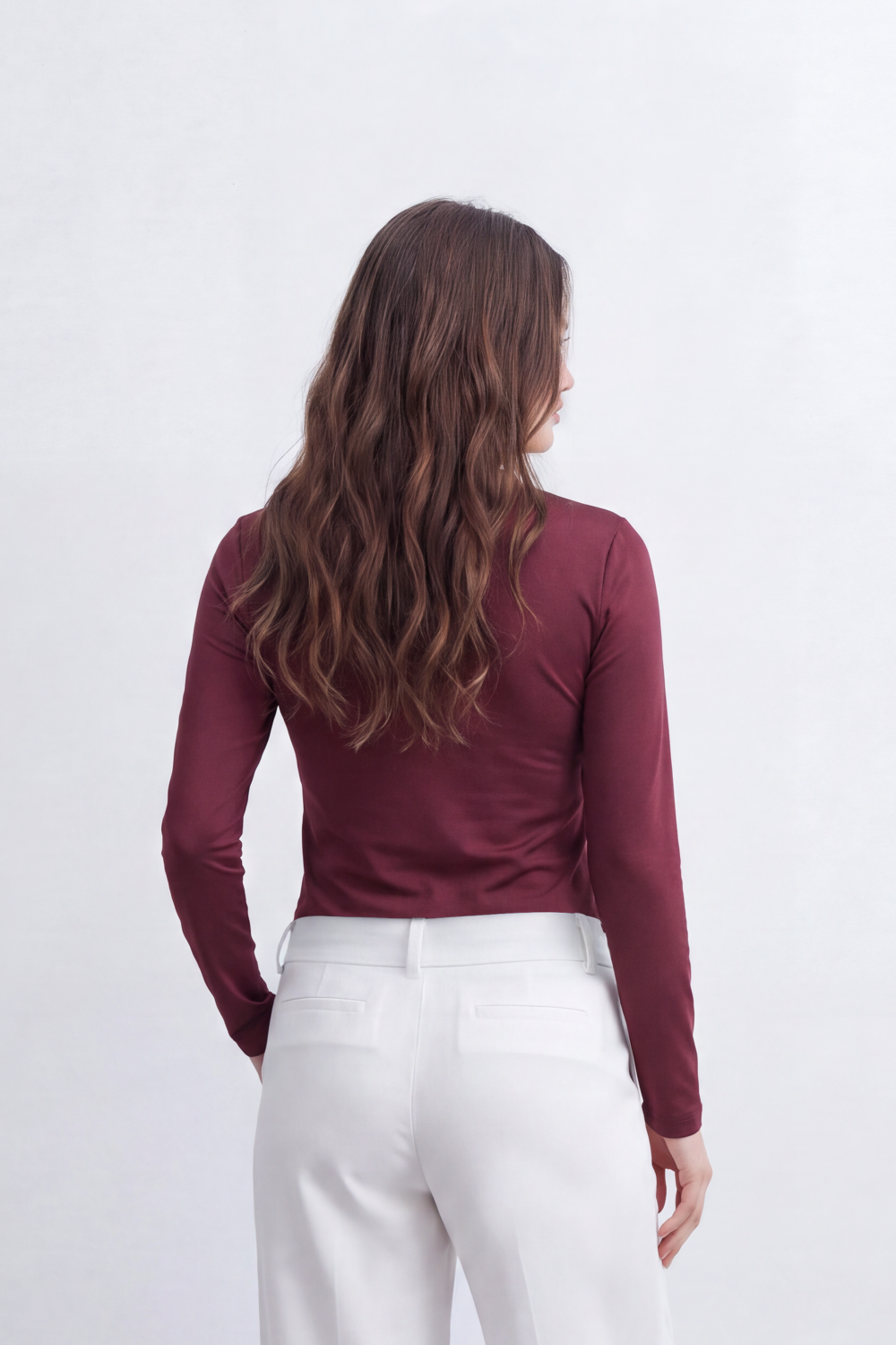 Women's Tomato Store Soft Stretch Jersey Long Sleeve Top Clean Crew Neck Sleek T-Shirt