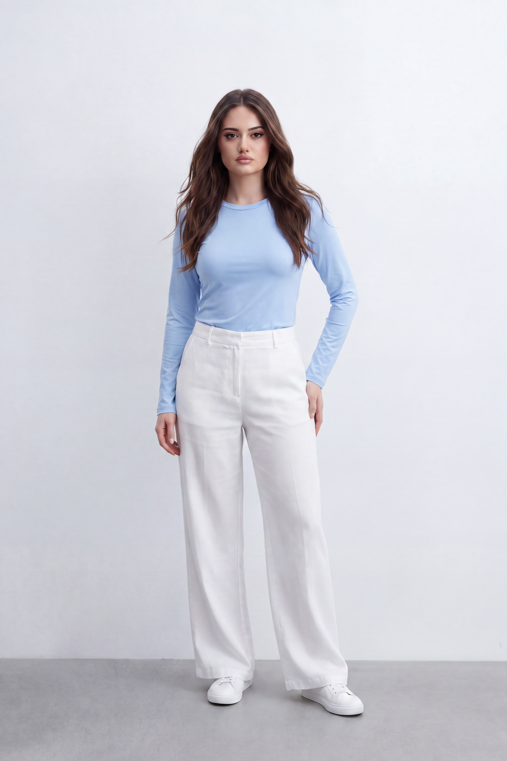 Women's Tomato Store Soft Stretch Jersey Long Sleeve Top Clean Crew Neck Sleek T-Shirt
