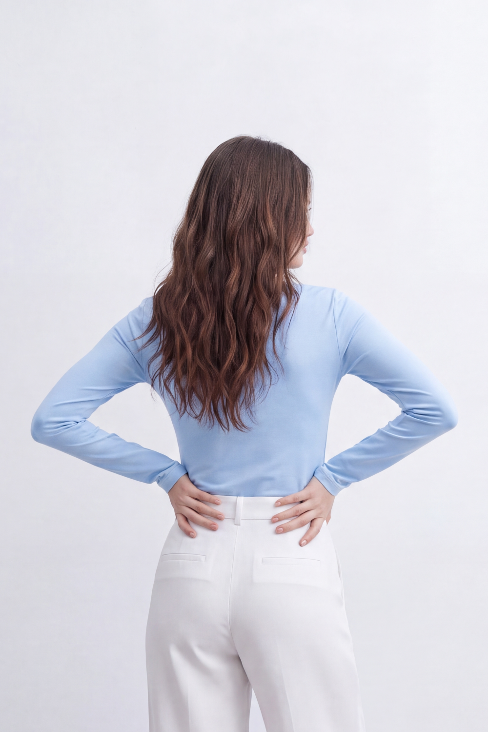 Women's Tomato Store Soft Stretch Jersey Long Sleeve Top Clean Crew Neck Sleek T-Shirt