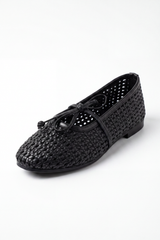 Women’s Tomato Store Woven Bow Ballet Flats Shoes Braided Basket Texture Across The Closed Upper Front Tie Bow Detail