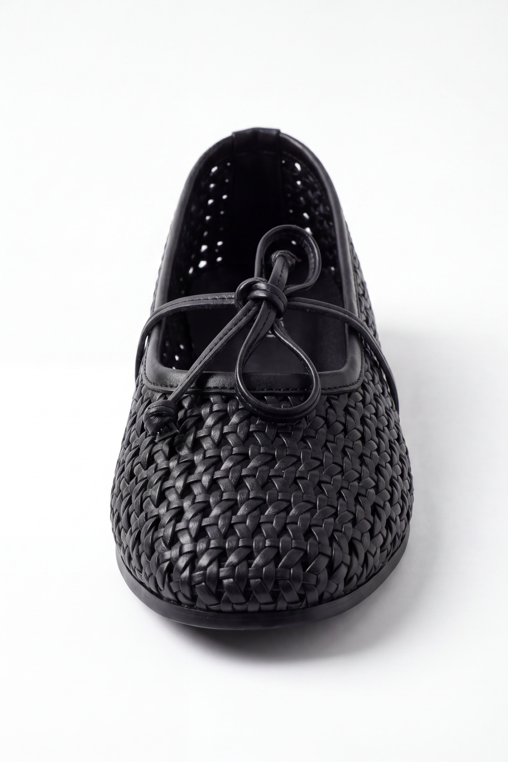 Women’s Tomato Store Woven Bow Ballet Flats Shoes Braided Basket Texture Across The Closed Upper Front Tie Bow Detail