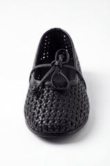 Women’s Tomato Store Woven Bow Ballet Flats Shoes Braided Basket Texture Across The Closed Upper Front Tie Bow Detail