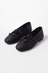 Women’s Tomato Store Woven Bow Ballet Flats Shoes Braided Basket Texture Across The Closed Upper Front Tie Bow Detail