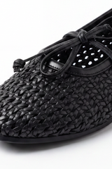 Women’s Tomato Store Woven Bow Ballet Flats Shoes Braided Basket Texture Across The Closed Upper Front Tie Bow Detail