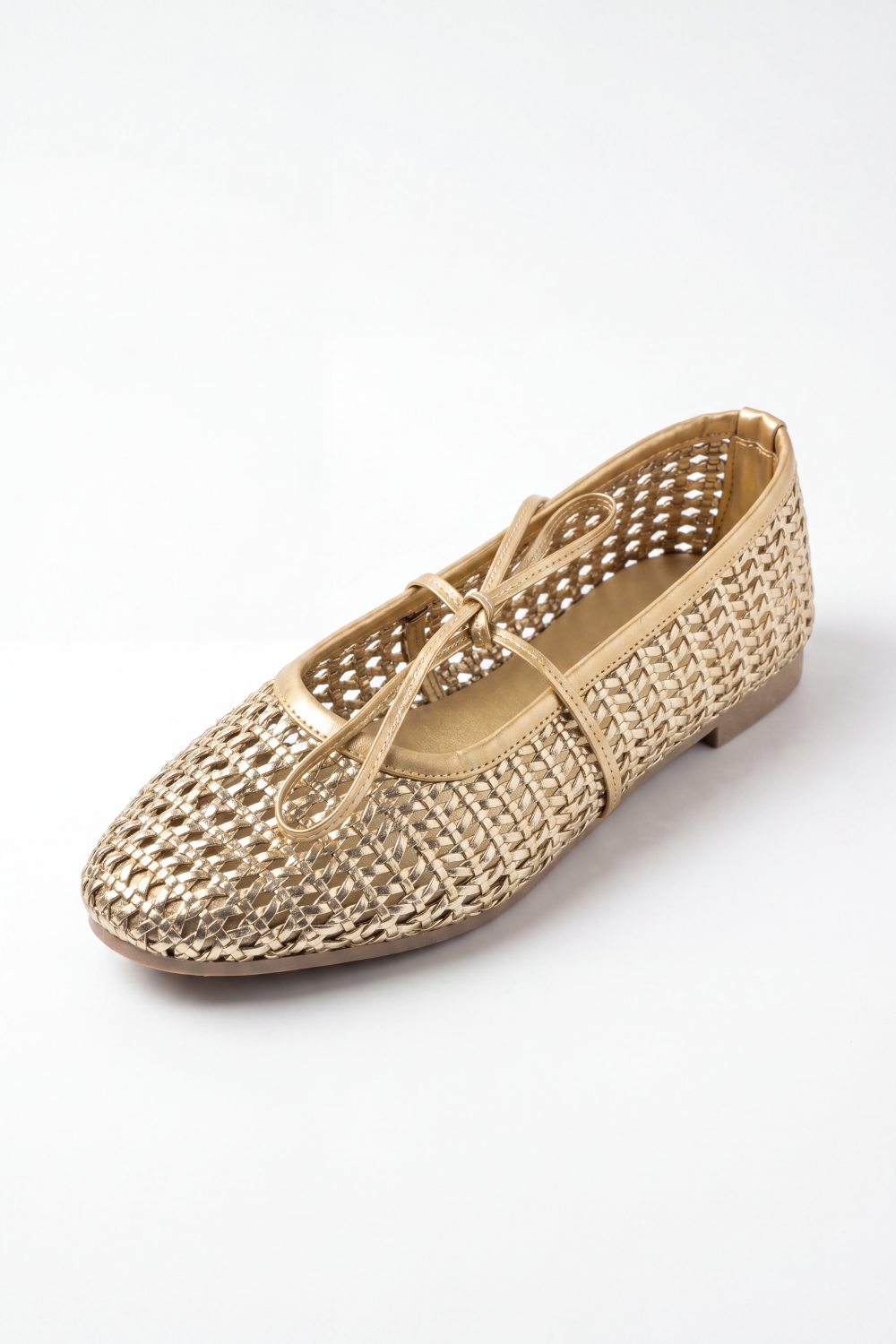 Women’s Tomato Store Woven Bow Ballet Flats Shoes Braided Basket Texture Across The Closed Upper Front Tie Bow Detail