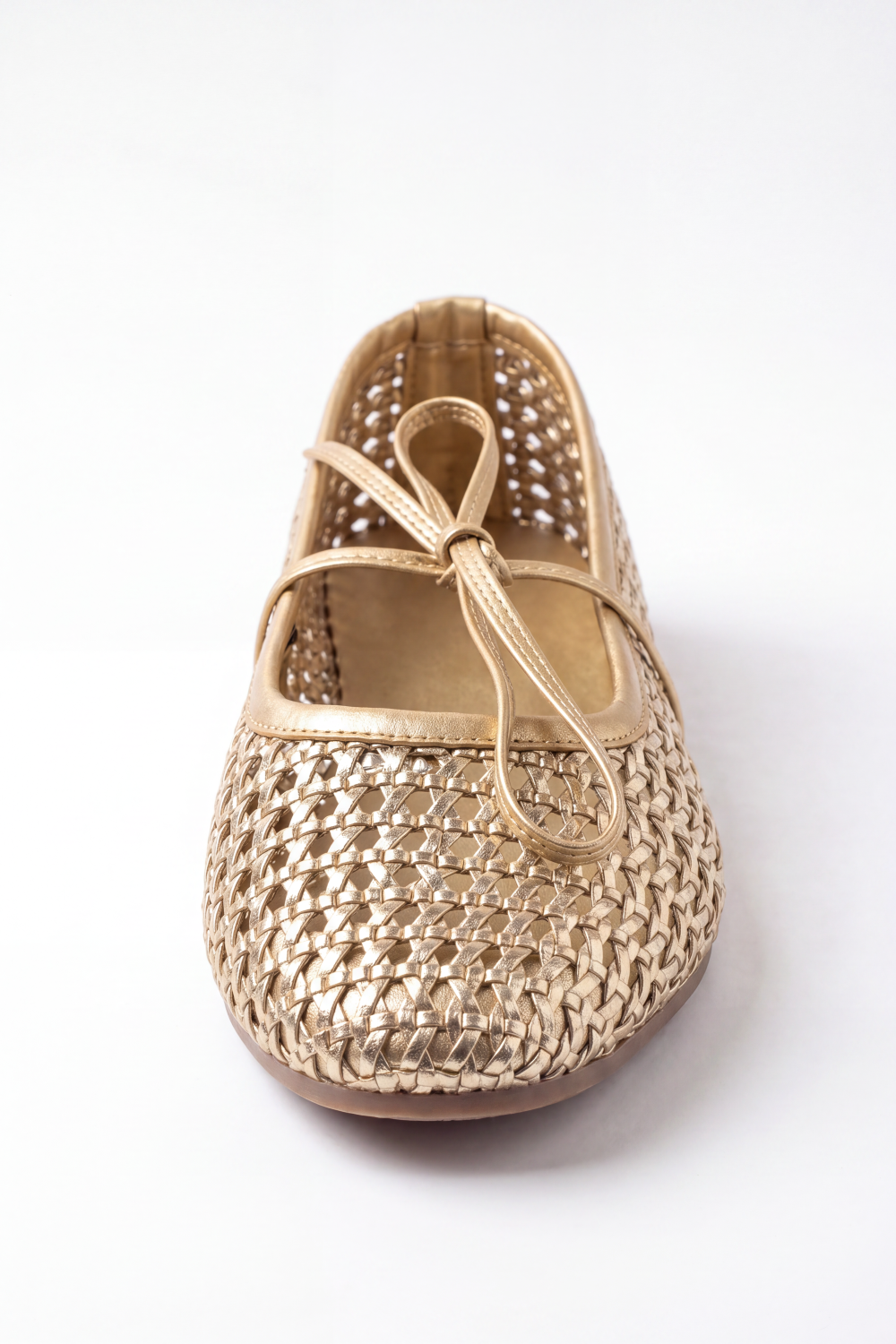 Women’s Tomato Store Woven Bow Ballet Flats Shoes Braided Basket Texture Across The Closed Upper Front Tie Bow Detail