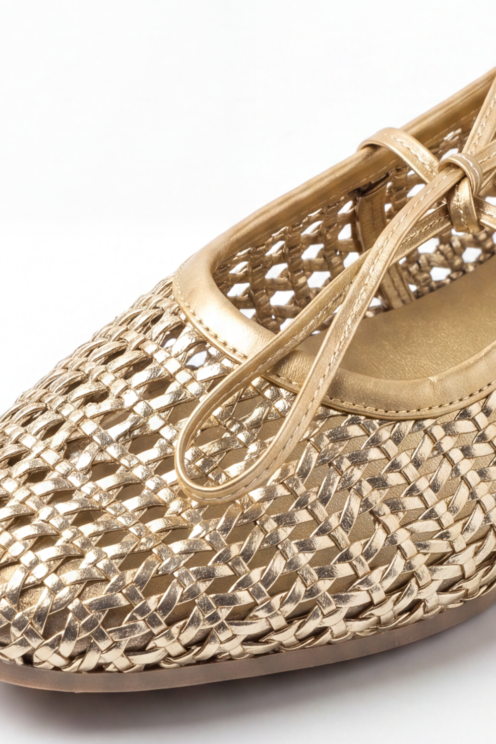 Women’s Tomato Store Woven Bow Ballet Flats Shoes Braided Basket Texture Across The Closed Upper Front Tie Bow Detail