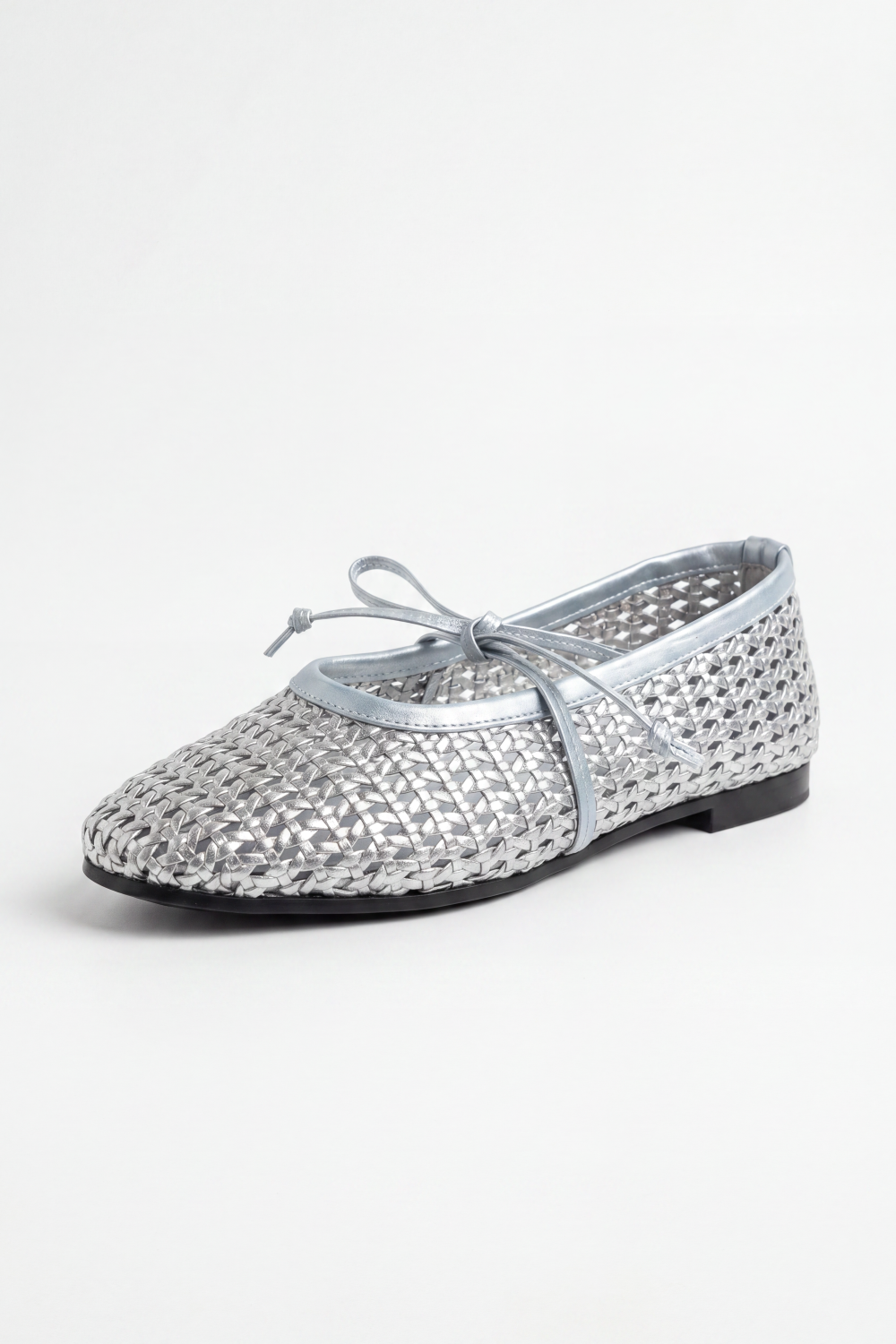Women’s Tomato Store Woven Bow Ballet Flats Shoes Braided Basket Texture Across The Closed Upper Front Tie Bow Detail