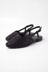 Women’s Tomato Store Braided Slingback Flats Basket Weave Texture Covers The Pointed Upper Slim Buckle Strap Open Back Shape Duck Sandals