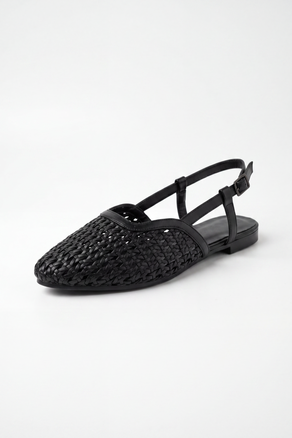 Women’s Tomato Store Braided Slingback Flats Basket Weave Texture Covers The Pointed Upper Slim Buckle Strap Open Back Shape Duck Sandals