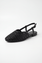 Women’s Tomato Store Braided Slingback Flats Basket Weave Texture Covers The Pointed Upper Slim Buckle Strap Open Back Shape Duck Sandels